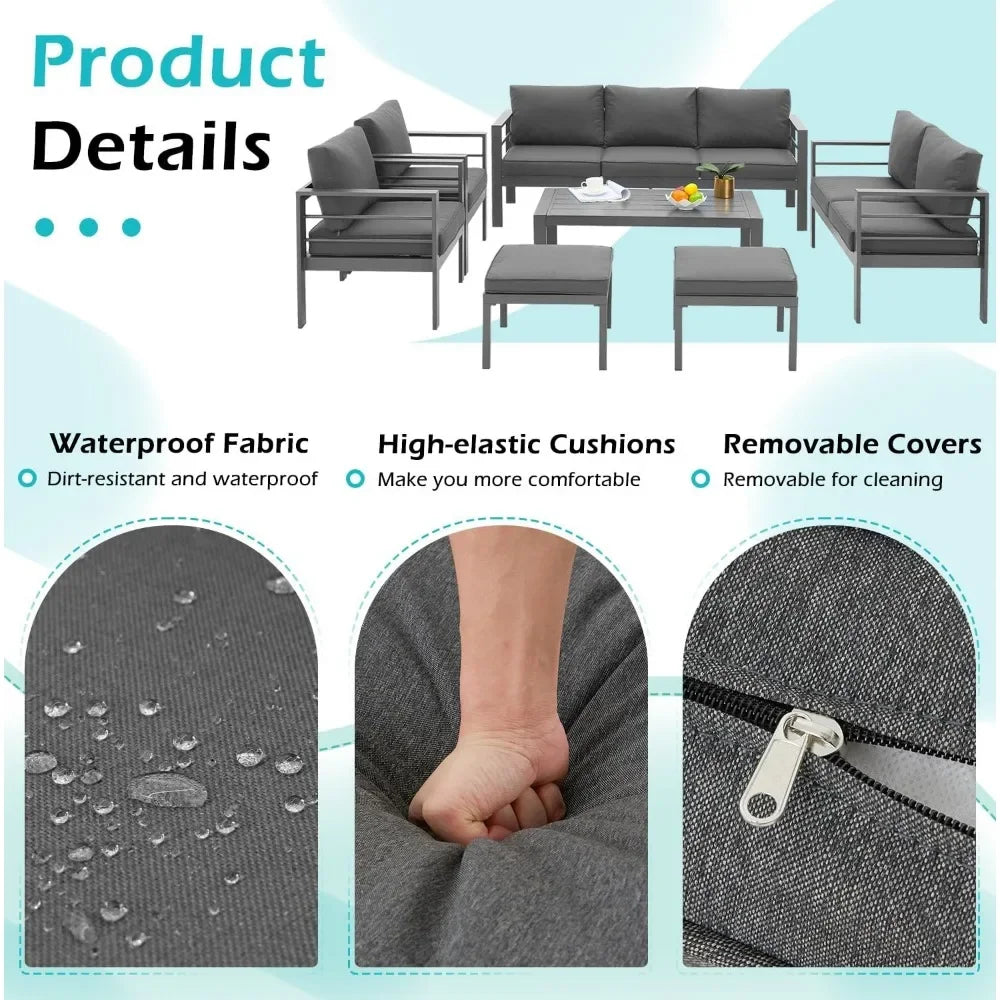 Patio Furniture Set, 7-piece with Cushions