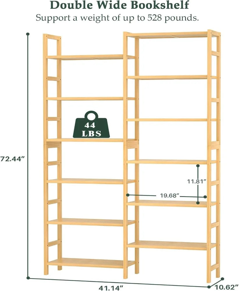 6ft Tall Bamboo Bookshelf with 12 Open Shelves