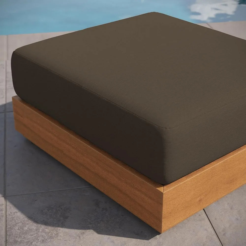 Ottoman, Acacia Wood, Natural Cocoa, Weather-Resistant Cushion