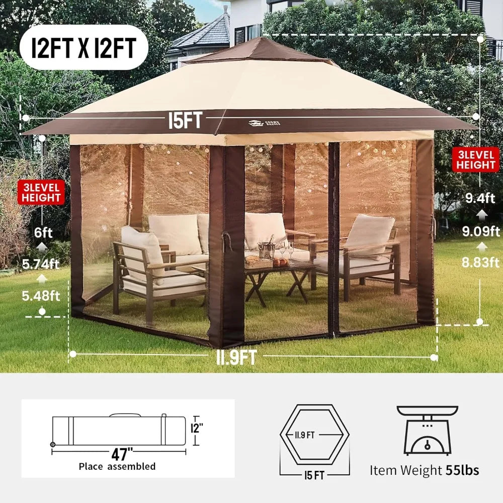 Gazebo, 12x12 Pop Up with Mosquito Net,