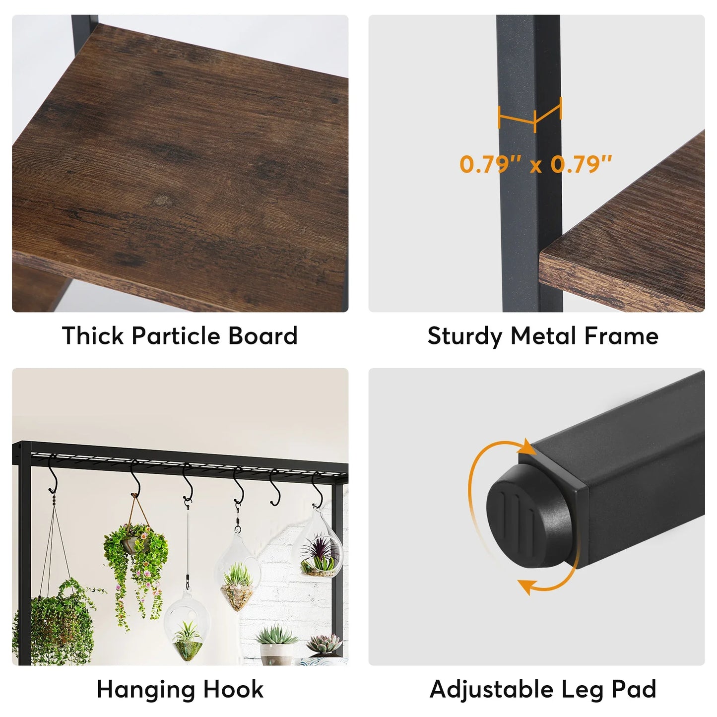 Plant Stand - 5-Tiers Metal, 10 Hanging Hooks