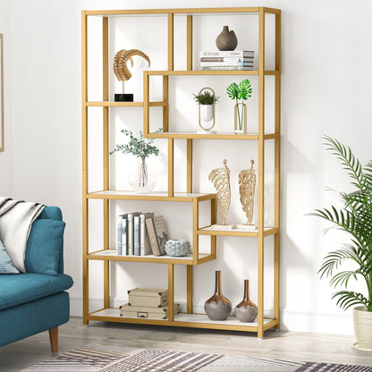 Bookcase, Gold 8-Shelf with Faux Marble