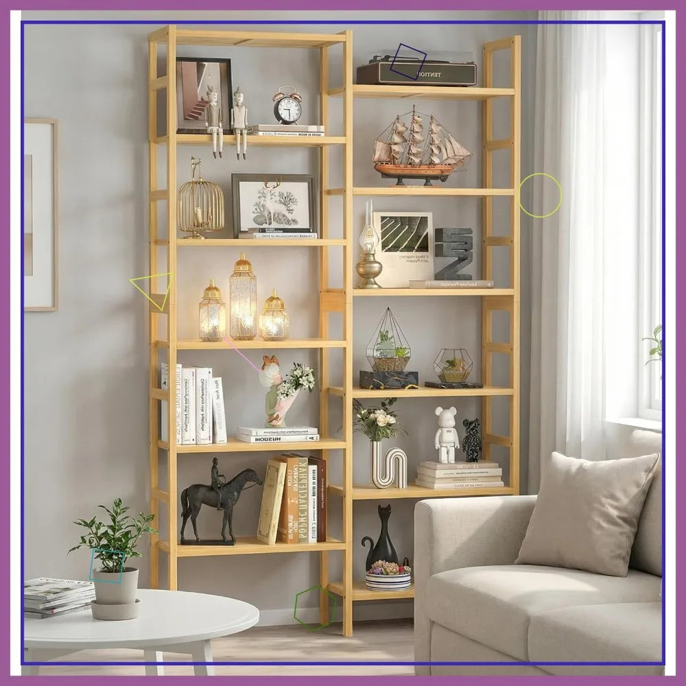 6ft Tall Bamboo Bookshelf with 12 Open Shelves