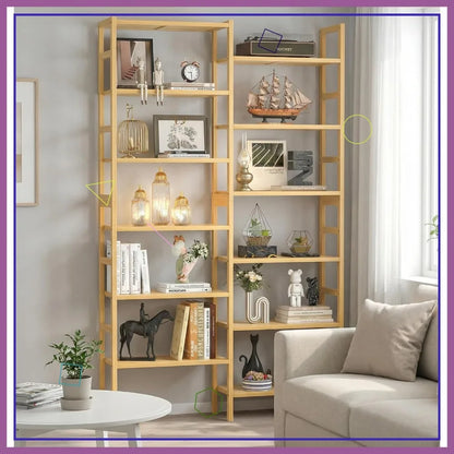 6ft Tall Bamboo Bookshelf with 12 Open Shelves