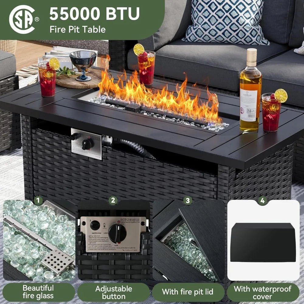 Patio Set, 8-Piece, Sectional Sofa and Table