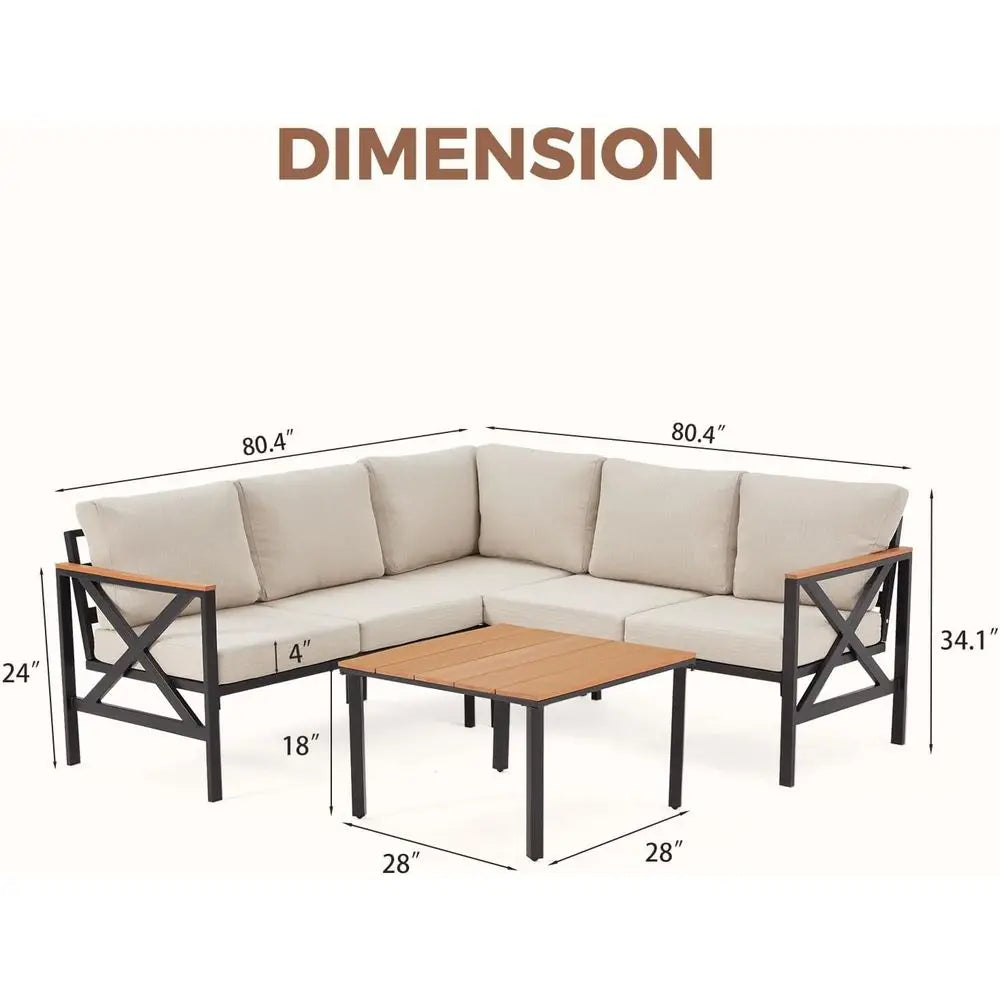 Patio Furniture Set, Metal,  L-Shape Sectional, with fauxwood Coffee Table