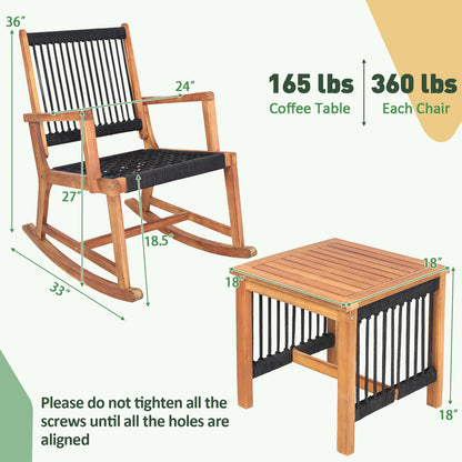 Patio Set- 3-Pieces, Acacia Wood Table & Rocking Chairs