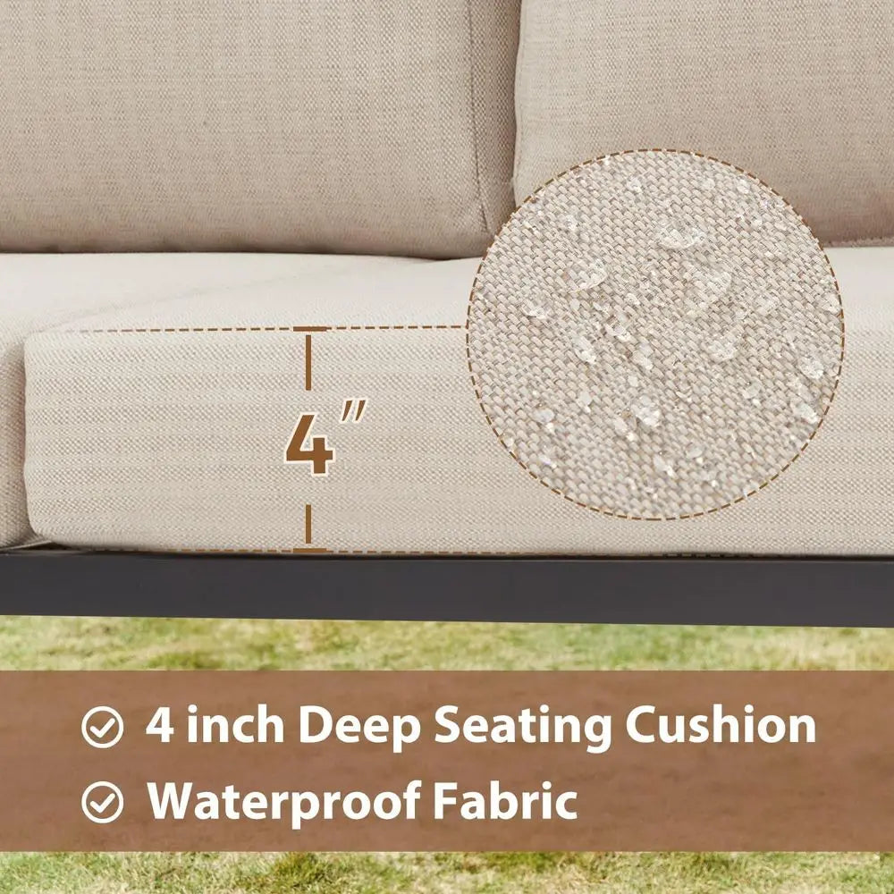 Patio Furniture Set, Metal,  L-Shape Sectional, with fauxwood Coffee Table