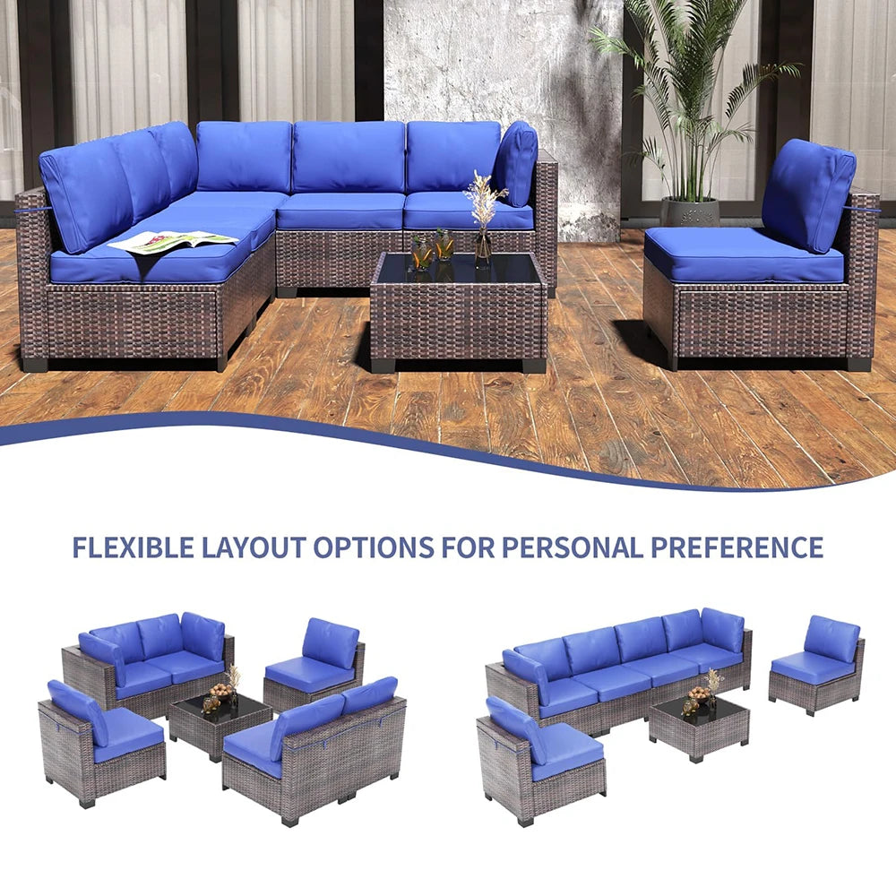 Patio Set, 7-Piece Rattan Sectional Sofa & Coffee Table