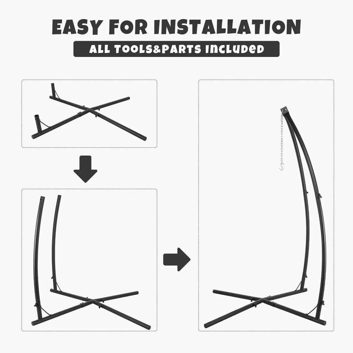 Hammock Chair Stand, X-Type  base, Steel Frame With Hook
