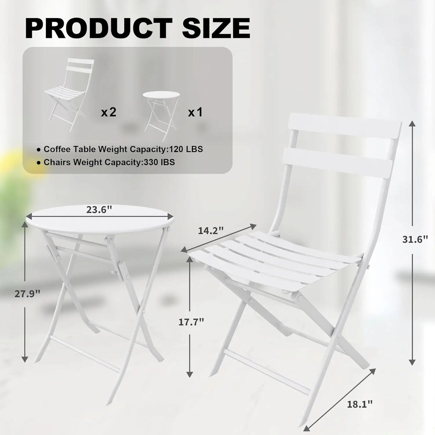 Patio Bistro Set, 3-Pieces, Metal, Table and Chairs