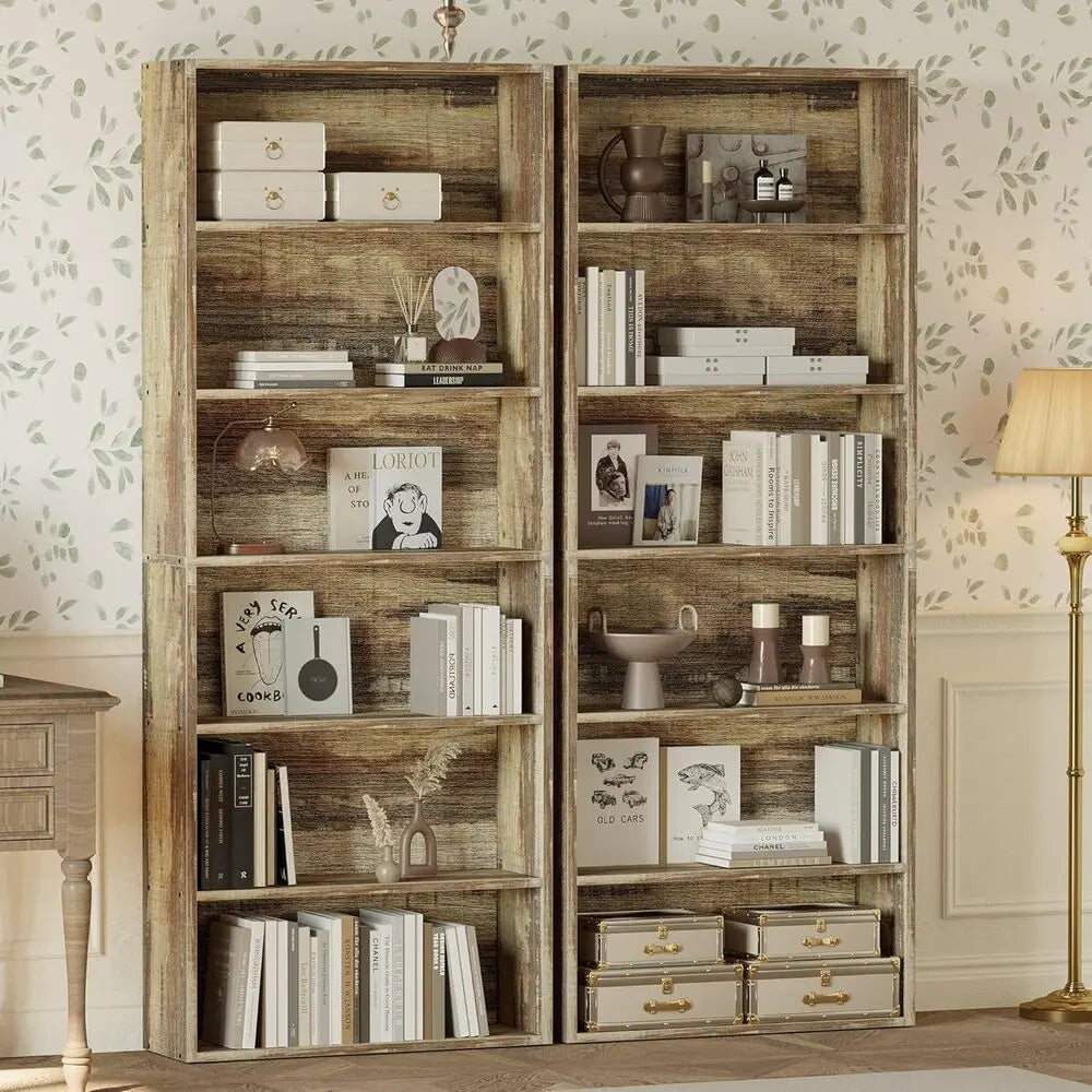 6-Tier Bookcases, Set of 2, 70" Tall