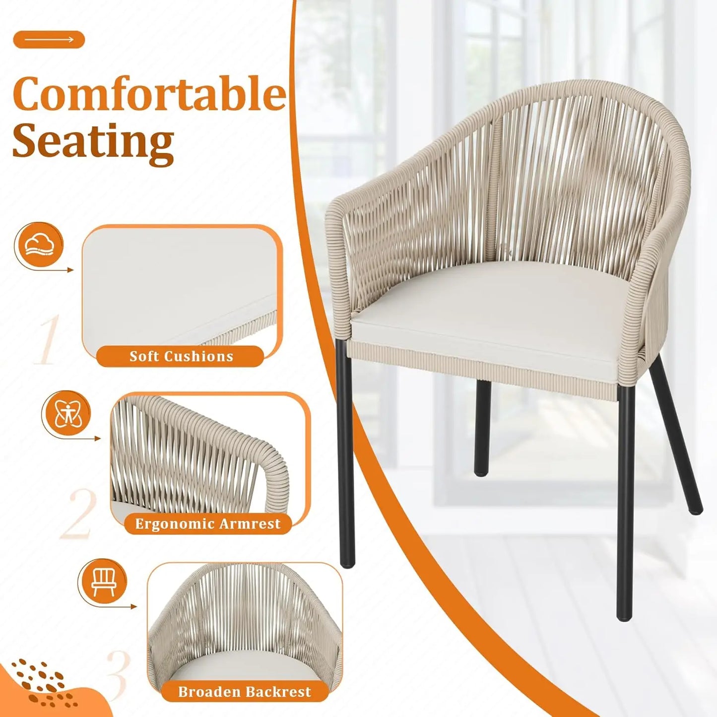 Patio Set,  3-Pieces, 2 Rope-Woven Wide Chairs and Table