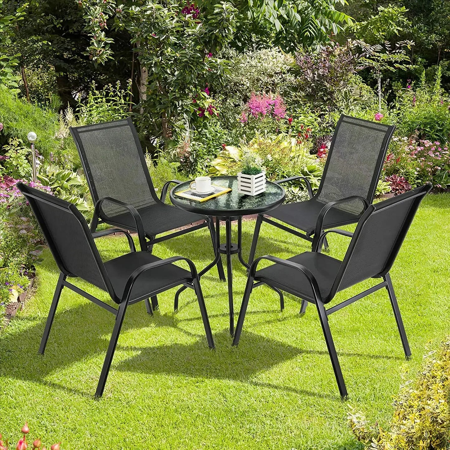Chairs, 4-Piece,  Steel-iron+Teslin Fabric, Black