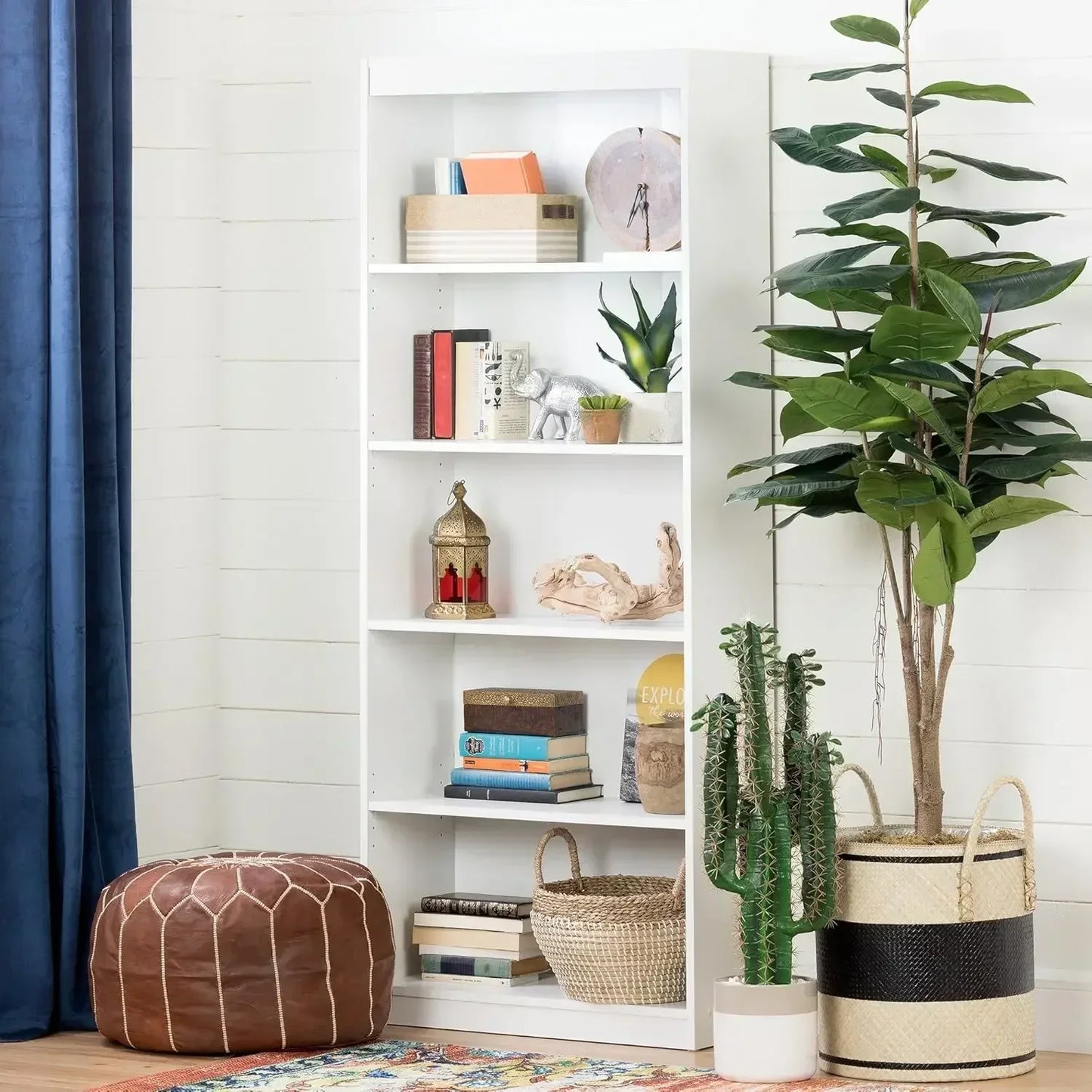 Customizable 5-Shelf Bookcase in White