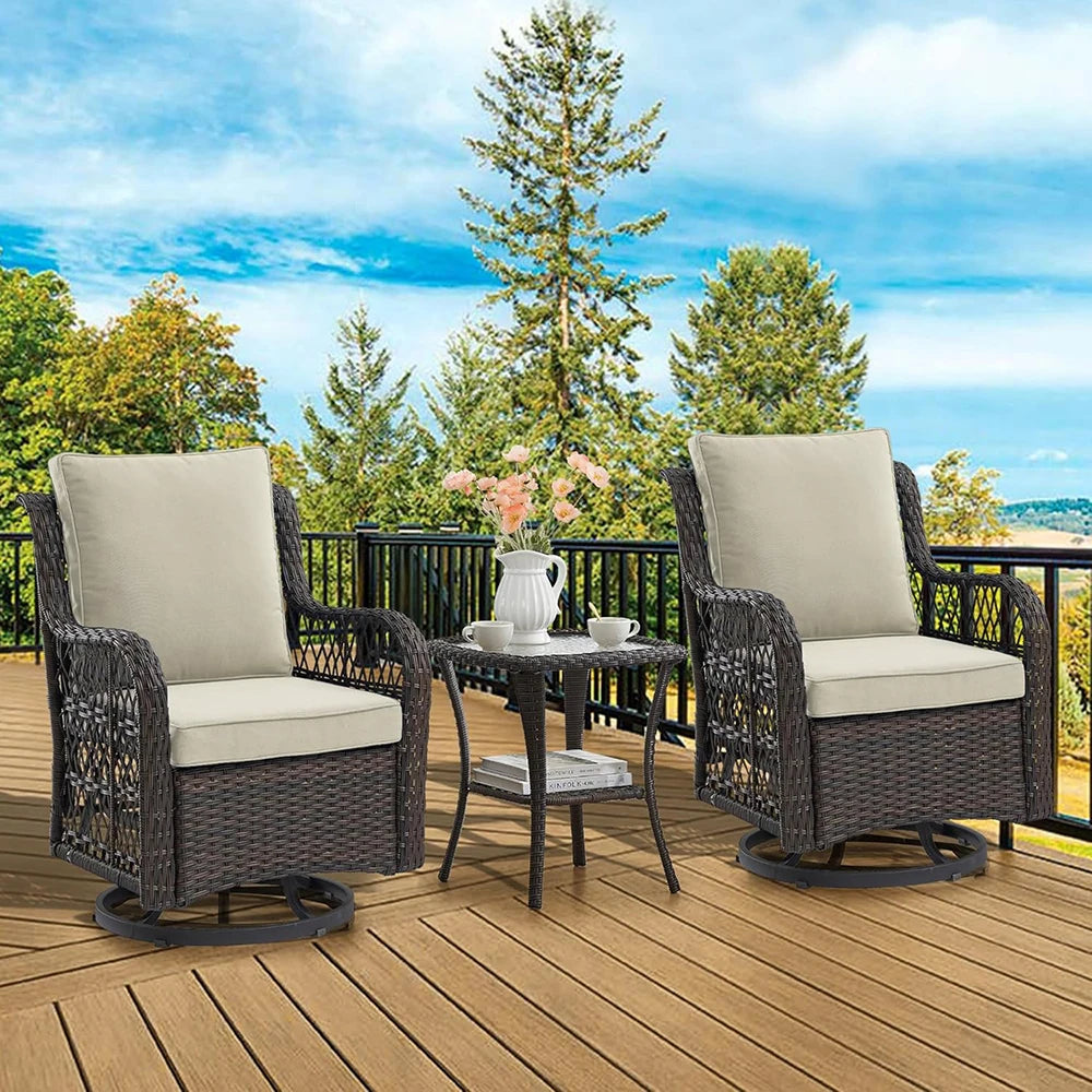 Patio Set - Wicker Swivel Rocking Chairs & Rattan Table