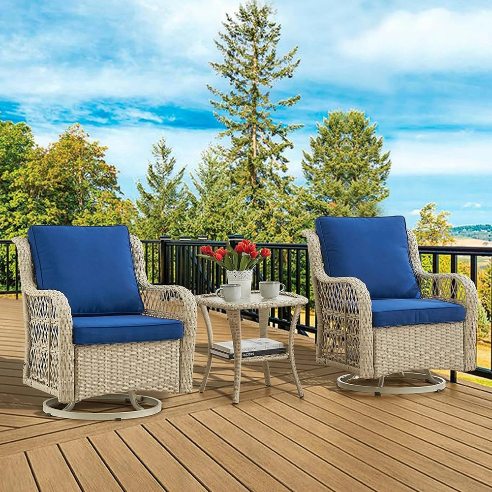 Patio Set - Wicker Swivel Rocking Chairs & Rattan Table