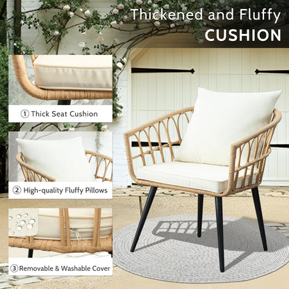 Patio Sets, 3-Piece Wicker Chairs w/Cushions & Table