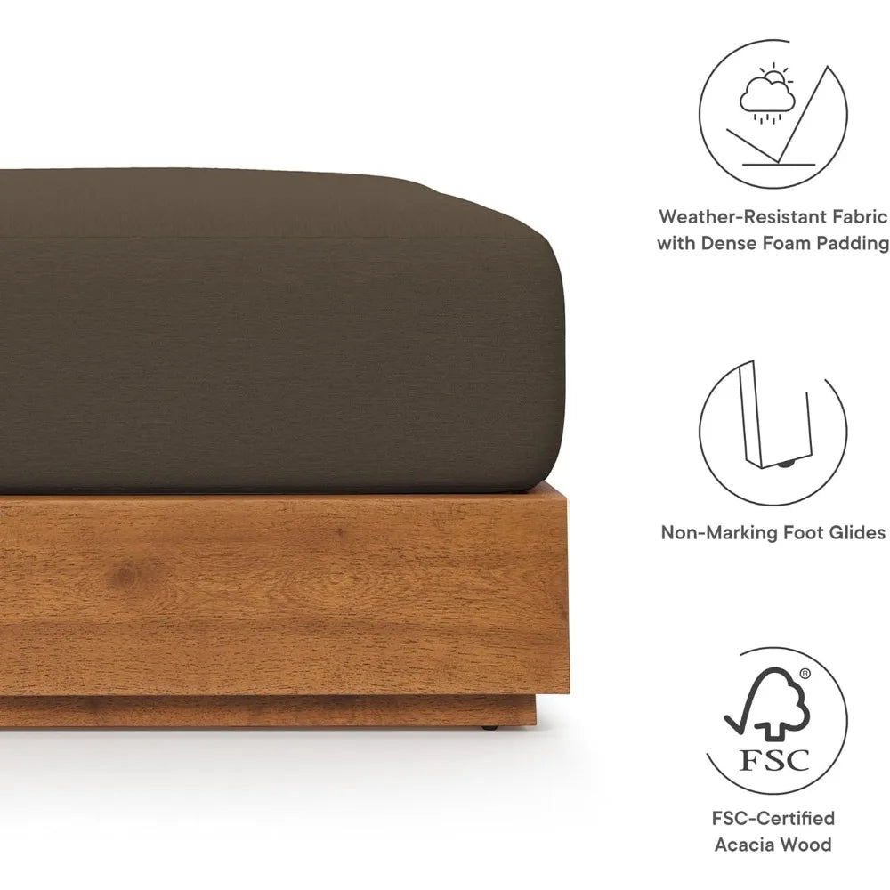 Ottoman, Acacia Wood, Natural Cocoa, Weather-Resistant Cushion