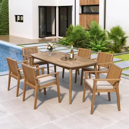 Dining Set - 7-Piece, Acacia Table & 6 Chairs