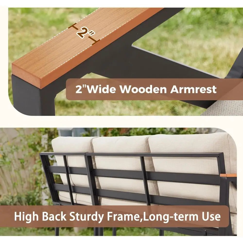 Patio Furniture Set, Metal,  L-Shape Sectional, with fauxwood Coffee Table