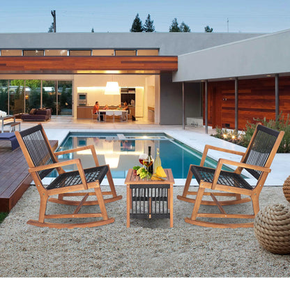 Patio Set- 3-Pieces, Acacia Wood Table & Rocking Chairs