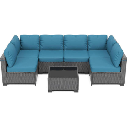 Patio Set, 7-Piece Rattan Sectional Sofa & Coffee Table