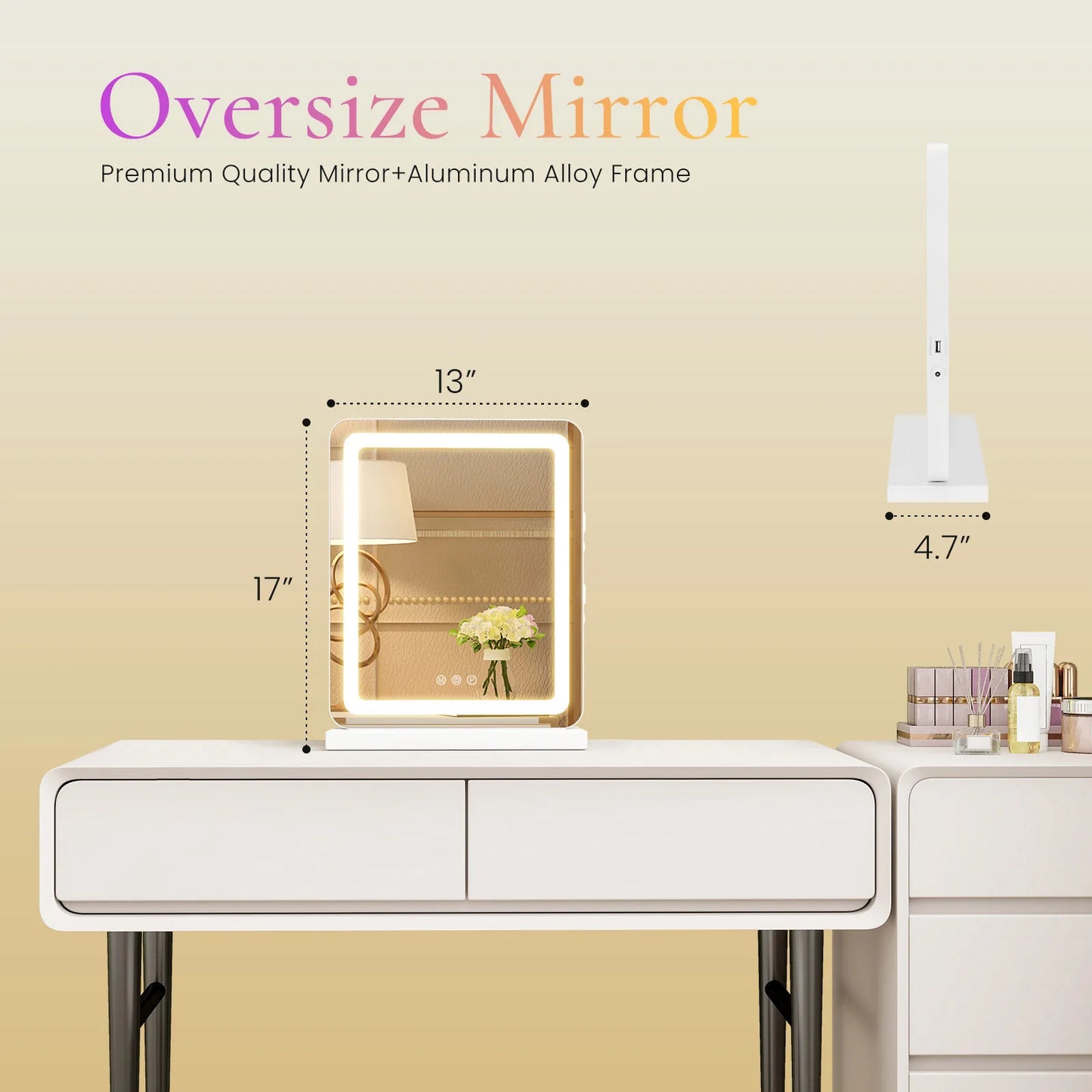 Mirror, Vanity with LED-Lights, Dimmable, 3-Color Modes