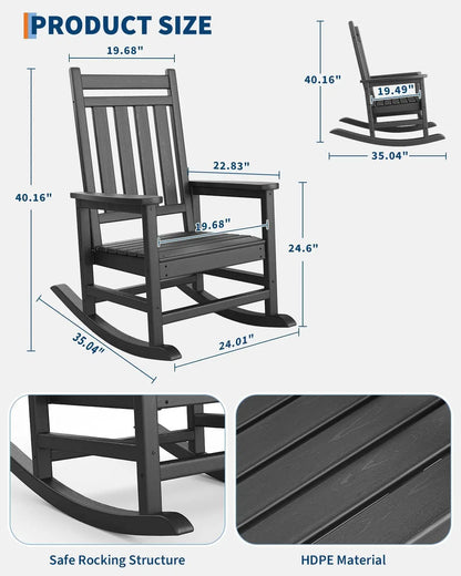 Rocking Chair, Outdoor, All-Weather, 380lbs Weight Capacity