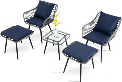 Patio Set, 5 Piece, 2 Chairs, 2 Ottoman, Coffee Table