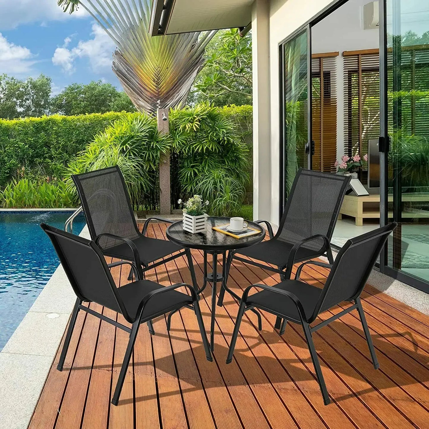 Chairs, 4-Piece,  Steel-iron+Teslin Fabric, Black