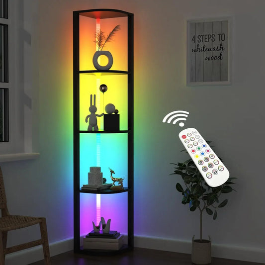 Corner Bookshelf with RGB LED Lights, 5-Tier, 64" Tall