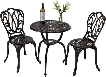 Patio Bistro Set, 3-Piece, Cast-Aluminum Table, 2 Chairs