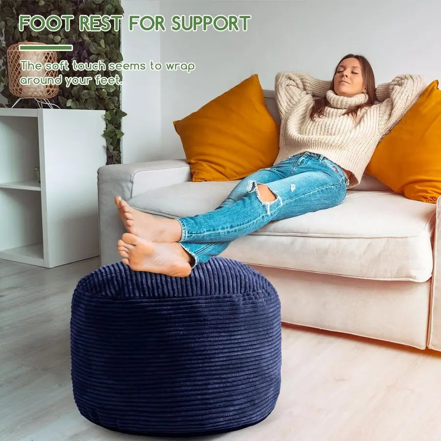 Ottoman, Corduroy Poufs, Round, Army green