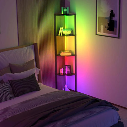 Corner Bookshelf with RGB LED Lights, 5-Tier, 64" Tall