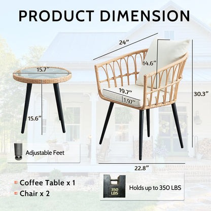 Patio Sets, 3-Piece Wicker Chairs w/Cushions & Table