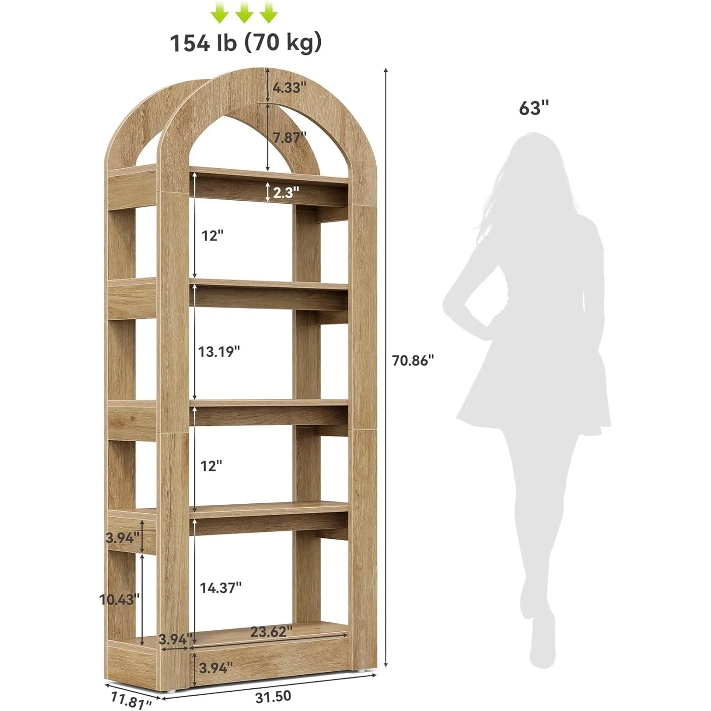 5-Tier Bookshelf, Arch-Shaped Racks,