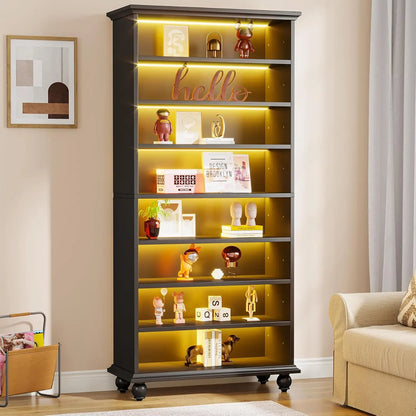 Bookcase with LED Lighting, solid wood legs