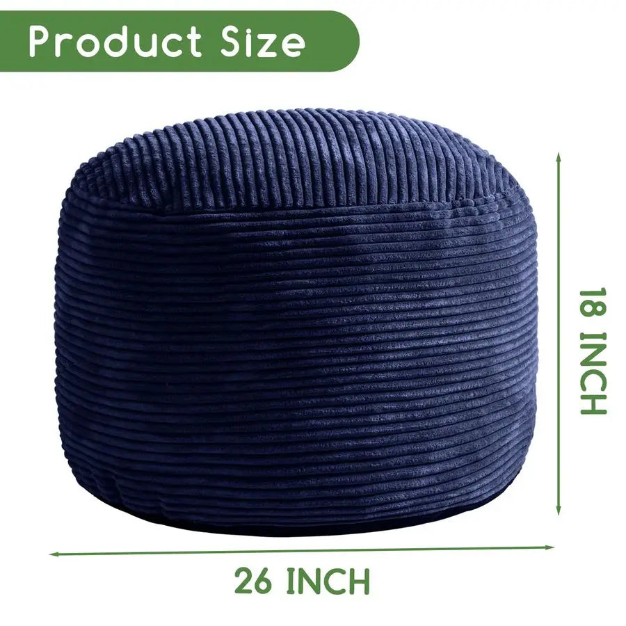 Ottoman, Corduroy Poufs, Round, Army green