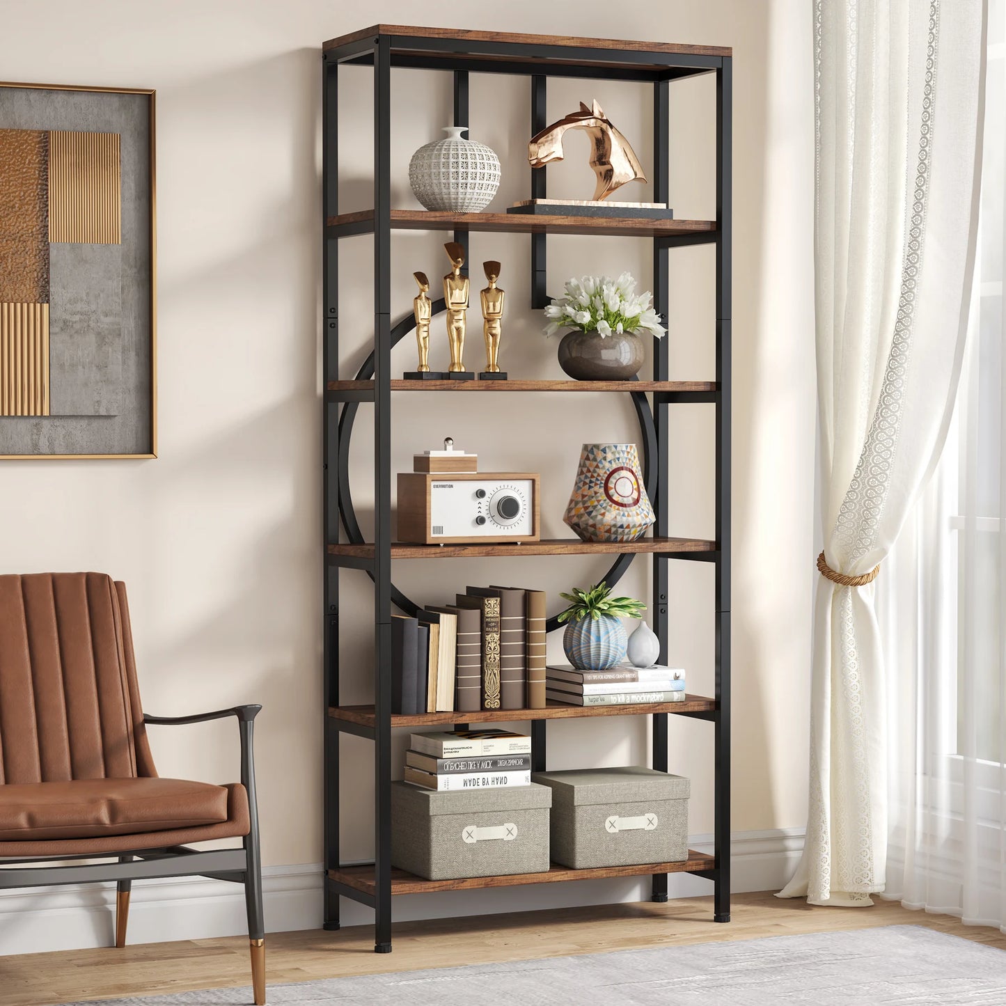 Tall Industrial Bookshelf, Made w/ Wood and Metal