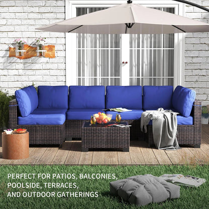 Patio Set, 7-Piece Rattan Sectional Sofa & Coffee Table