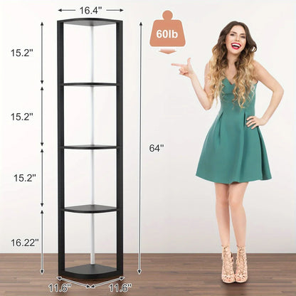Corner Bookshelf with RGB LED Lights, 5-Tier, 64" Tall