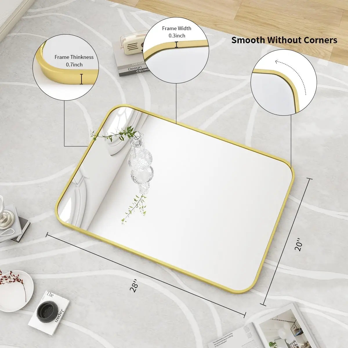 Bathroom Mirror, 20" x 28", Rectangular with Rounded Corners
