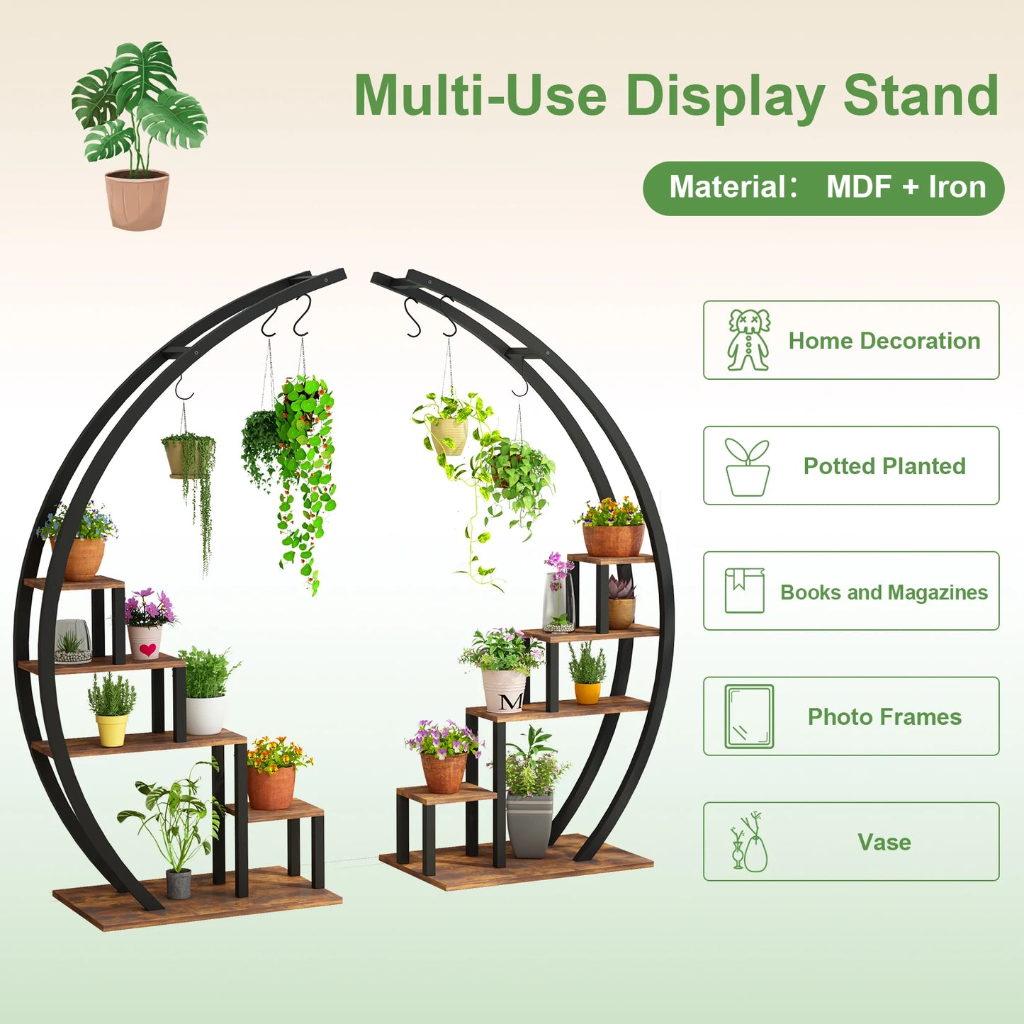 Plant Stand - 5 Tier, 2 Pack Half Moon, Metal