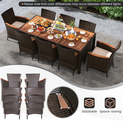 Patio Set, 9-Pieces, Wicker Dining Chairs, Acacia Wood Table