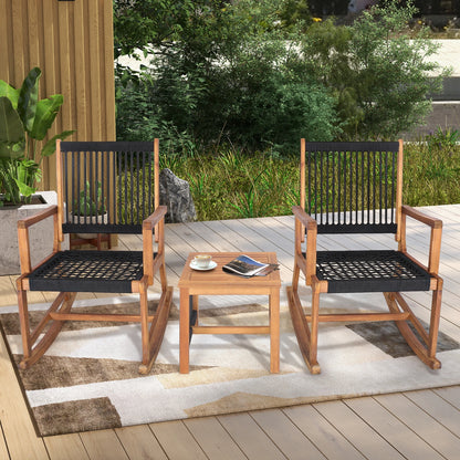 Patio Set- 3-Pieces, Acacia Wood Table & Rocking Chairs
