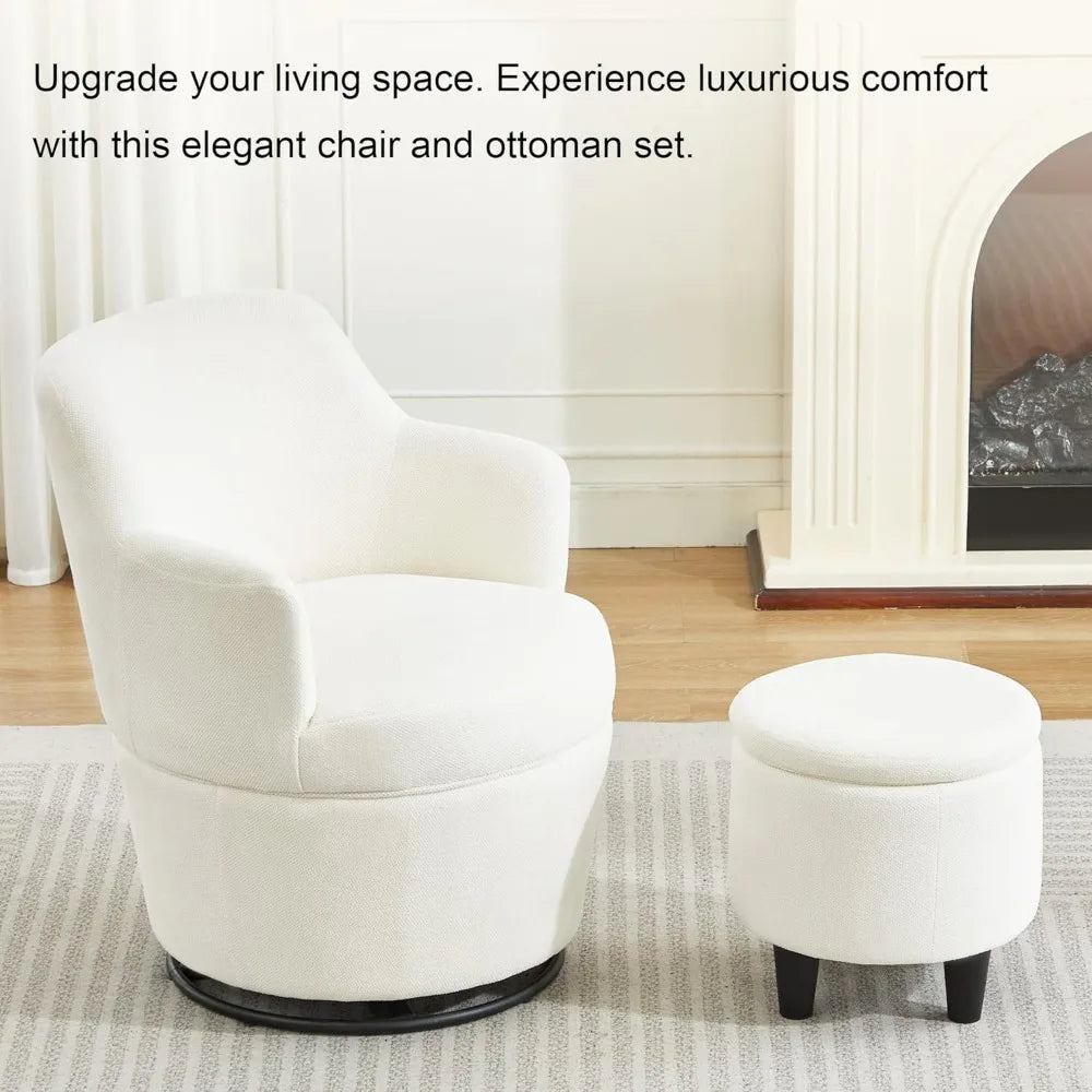 Swivel Barrel Accent Chair with Storage Ottoman