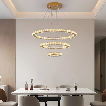 Crystal Ceiling Chandelier, 3-Rings Hanging with LED-Lighting