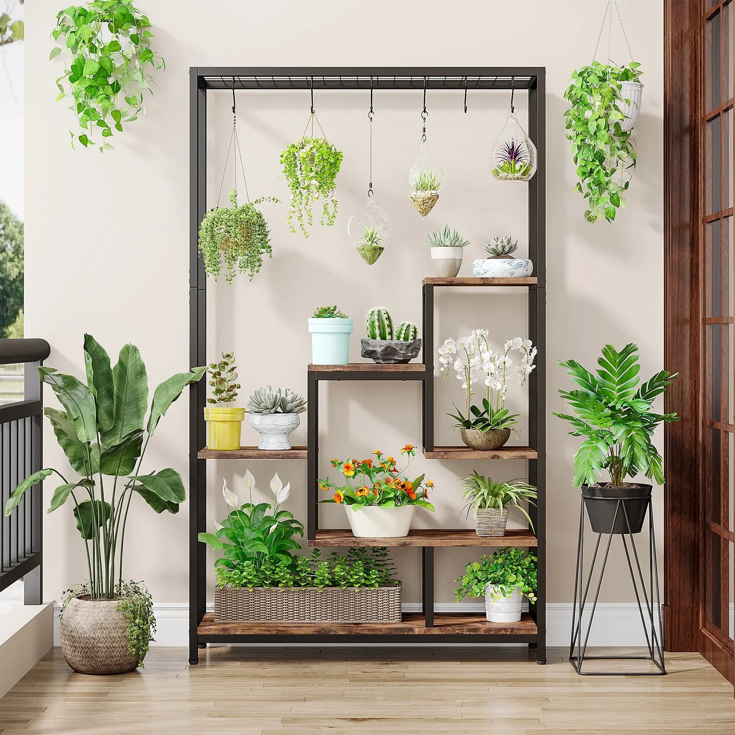 Plant Stand - 5-Tiers Metal, 10 Hanging Hooks
