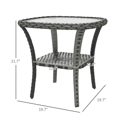 Coffee Table  with Storage Shelf, Rattan, with Glass Top